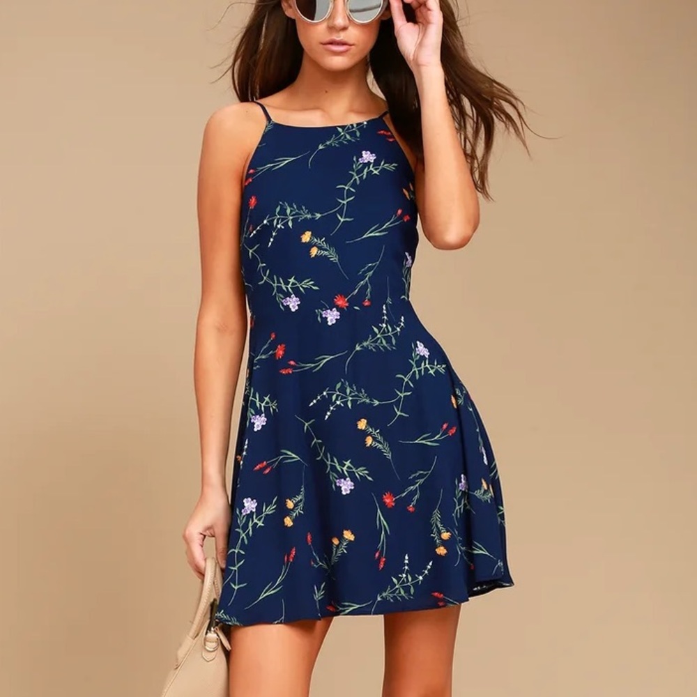 Lulus Floral Navy Dress (L)
